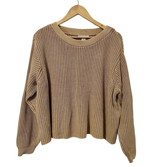 Coldwater Creek Faded Ribbed Cropped Sweater Size 1X Yellow Boho Slouchy Prairie - Picture 1 of 6